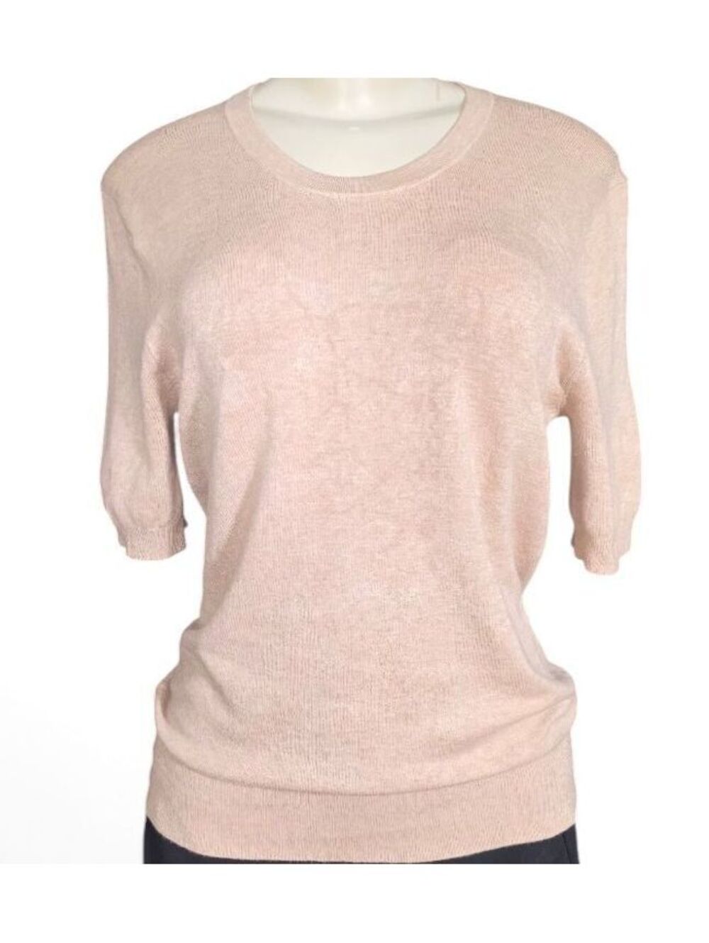 Zara Beige Knit Short Sleeve Sweater Top Gold Snap Back Size L Minimalist Fall